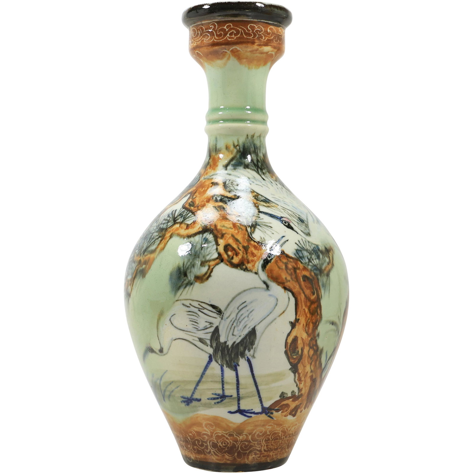 Antique Oriental Asian Vase with Heron Birds, Writing on Backside,  15 inches height (1 of 16)