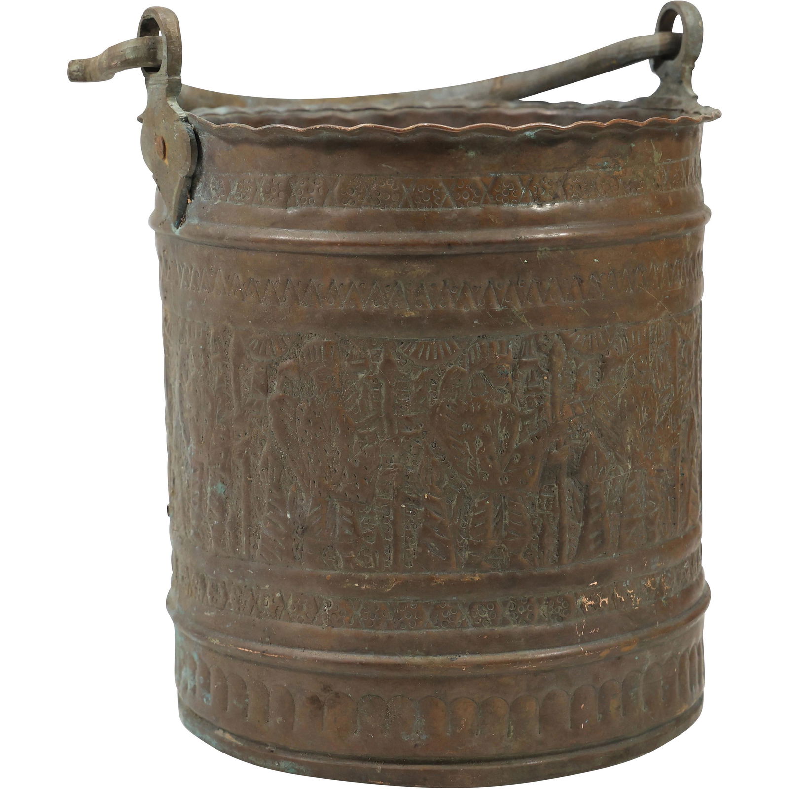 Vintage Copper Pail with Pattern in Relief, Wrought Iron Bale Handle (1 of 14)