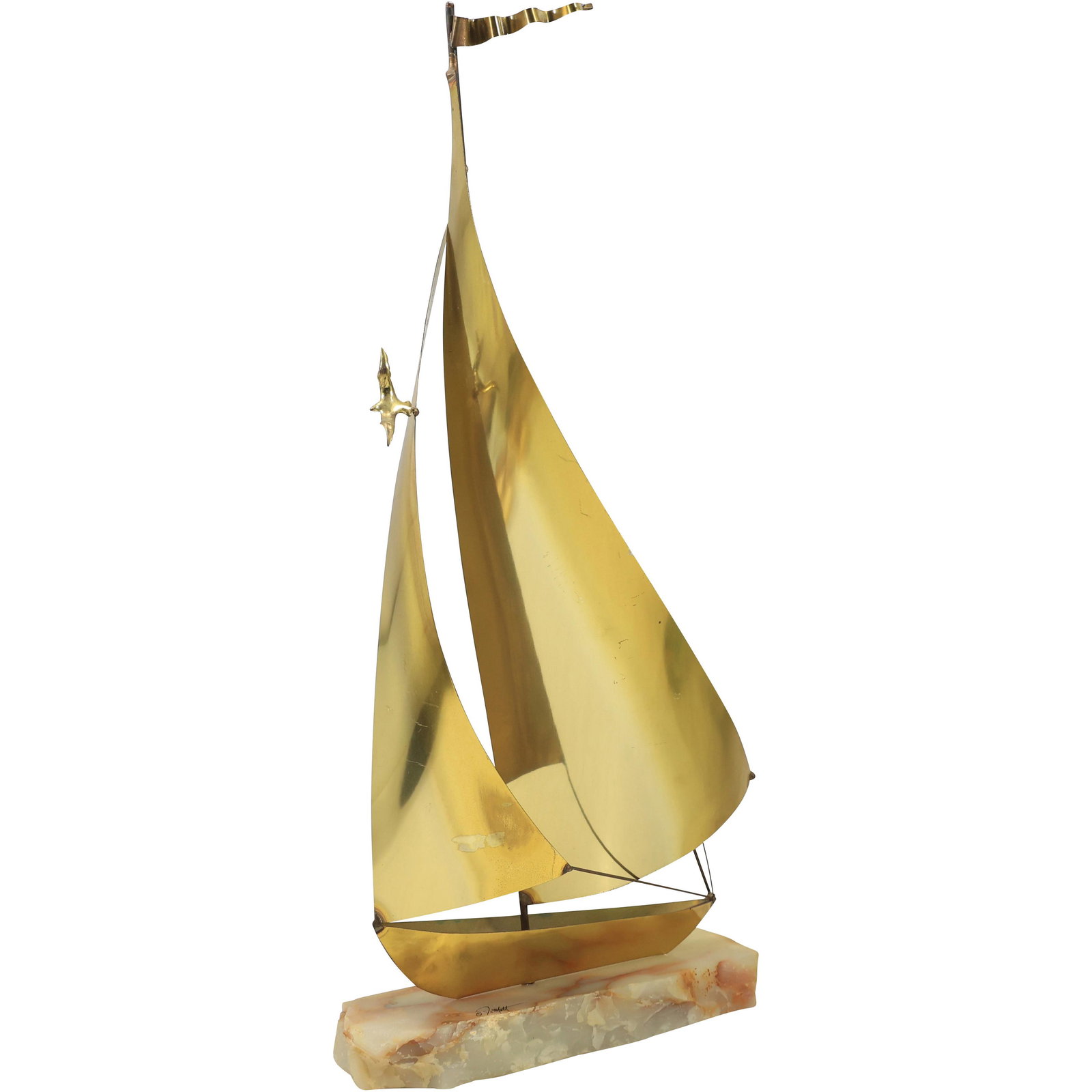Don Demott Brass and Onyx Sail Boat Sculpture Signed: Don Demott Brass and Onyx Sail Boat Sculpture Signed. size: 22h 11w