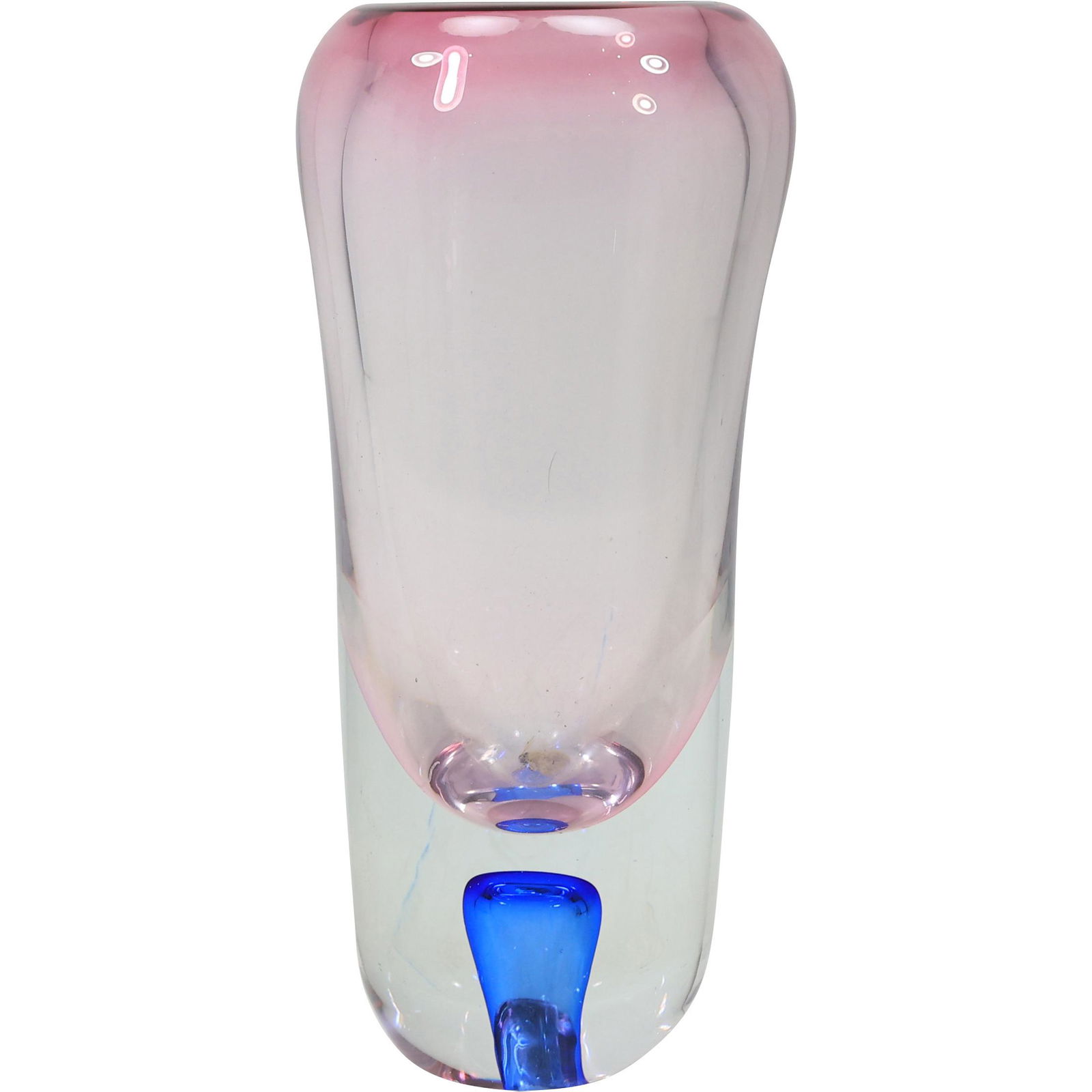 Unusual Art Glass Vase Amethyst  to Clear with Blue Internal Weighted Base (1 of 10)