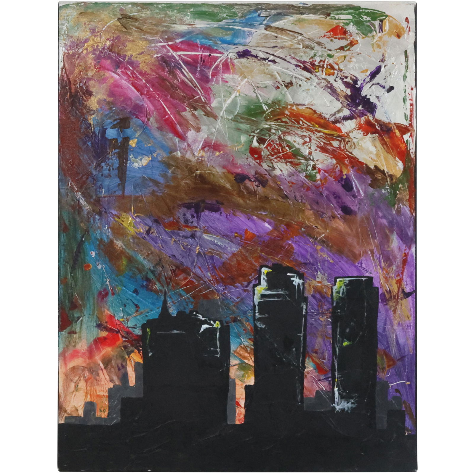 20th C. Oil on Canvas Painting New York City Skyscaper Buildings in Abstract (1 of 11)
