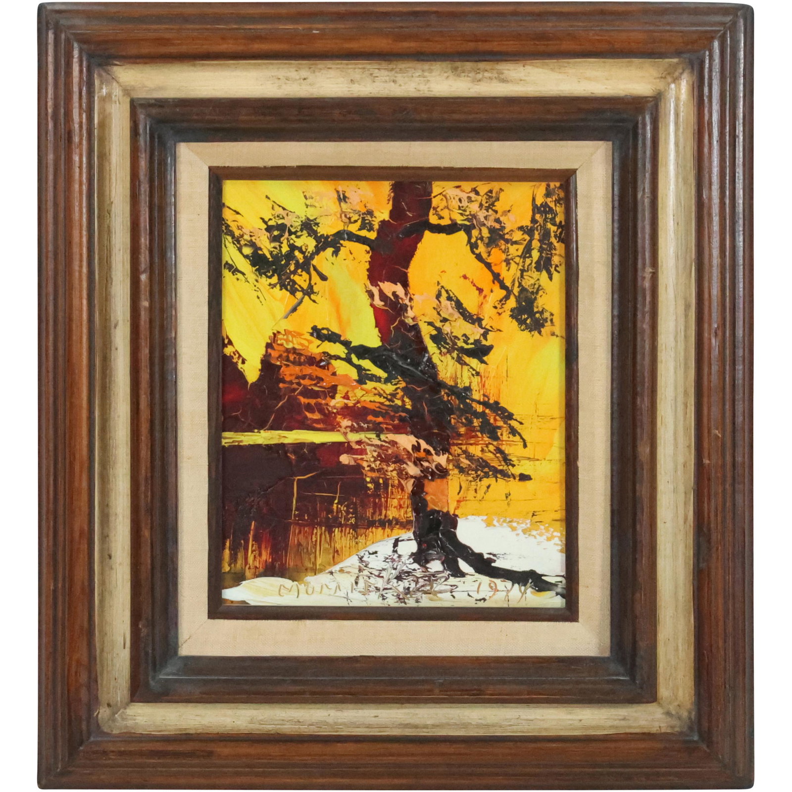 Morris Katz 1974, Jewish American, Acrylic Painting Tree at Lakeside, Signed, Framed: Morris Katz 1974, Jewish American, Acrylic Painting on board, Tree at Lakeside, Signed, Framed. Well Listed Artist. size: 10 x 8, 17.5 x 15.5 outside frame. ASKart: Morris Katz (born Moshe Katz on Mar