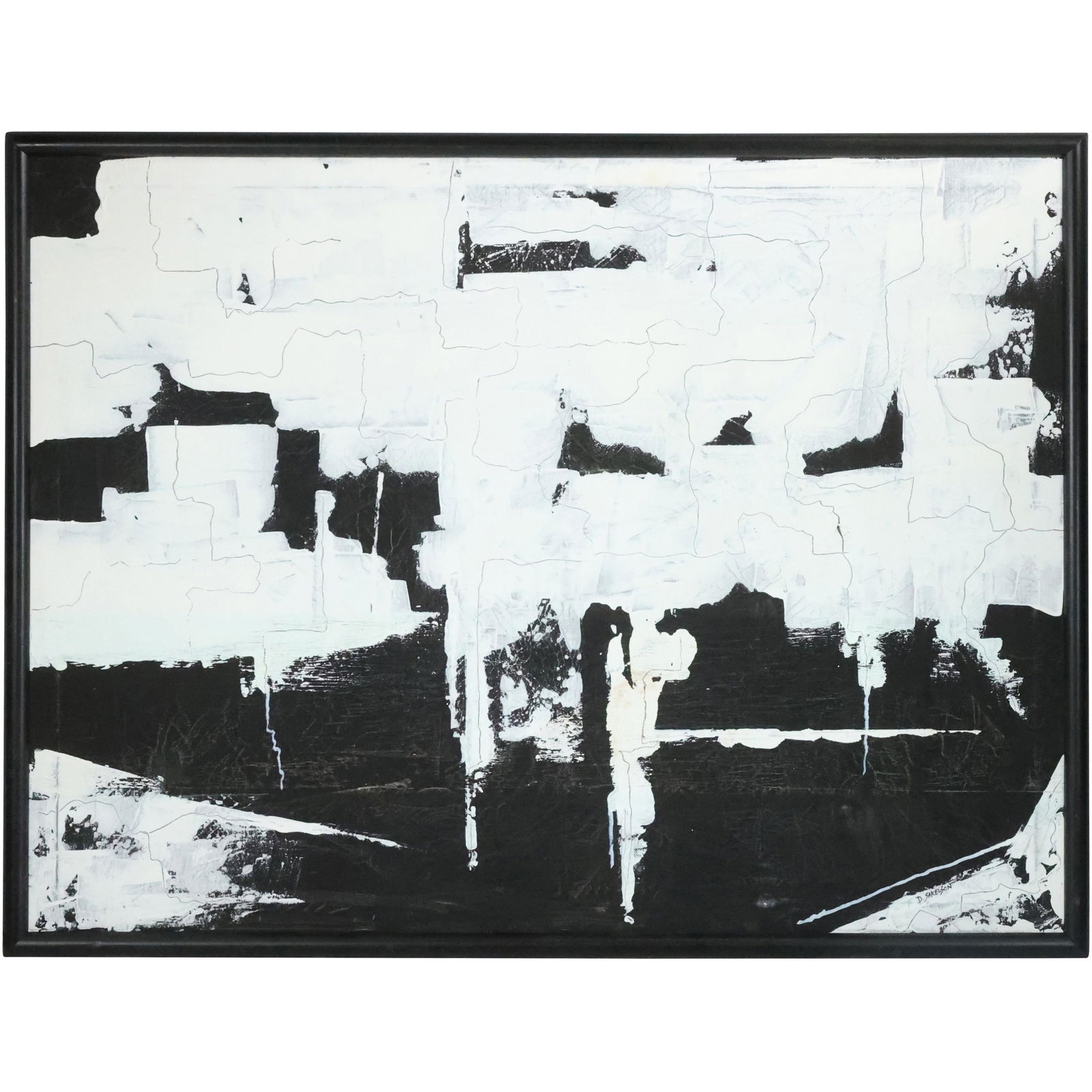 Dennis Sakelson, 20th C. Abstract Artist Bucks County Pa, Black & White Abstract Oil Painting (1 of 18)