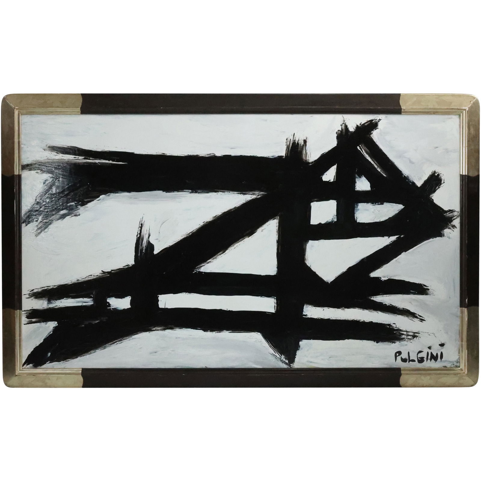 Thomas Pulgini, American, Oil on Board Painting Abstract Black Lines on White after Franz Kline (1 of 13)
