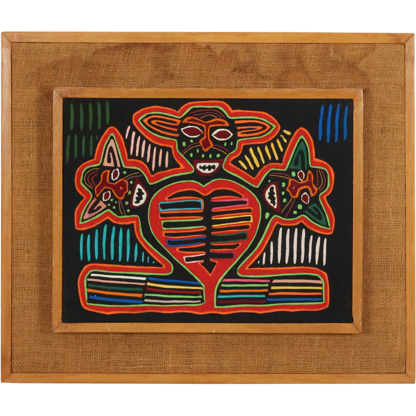 Colorful Tribal Textile Embroidery Three Animal Figures, Original Framing (1 of 9)