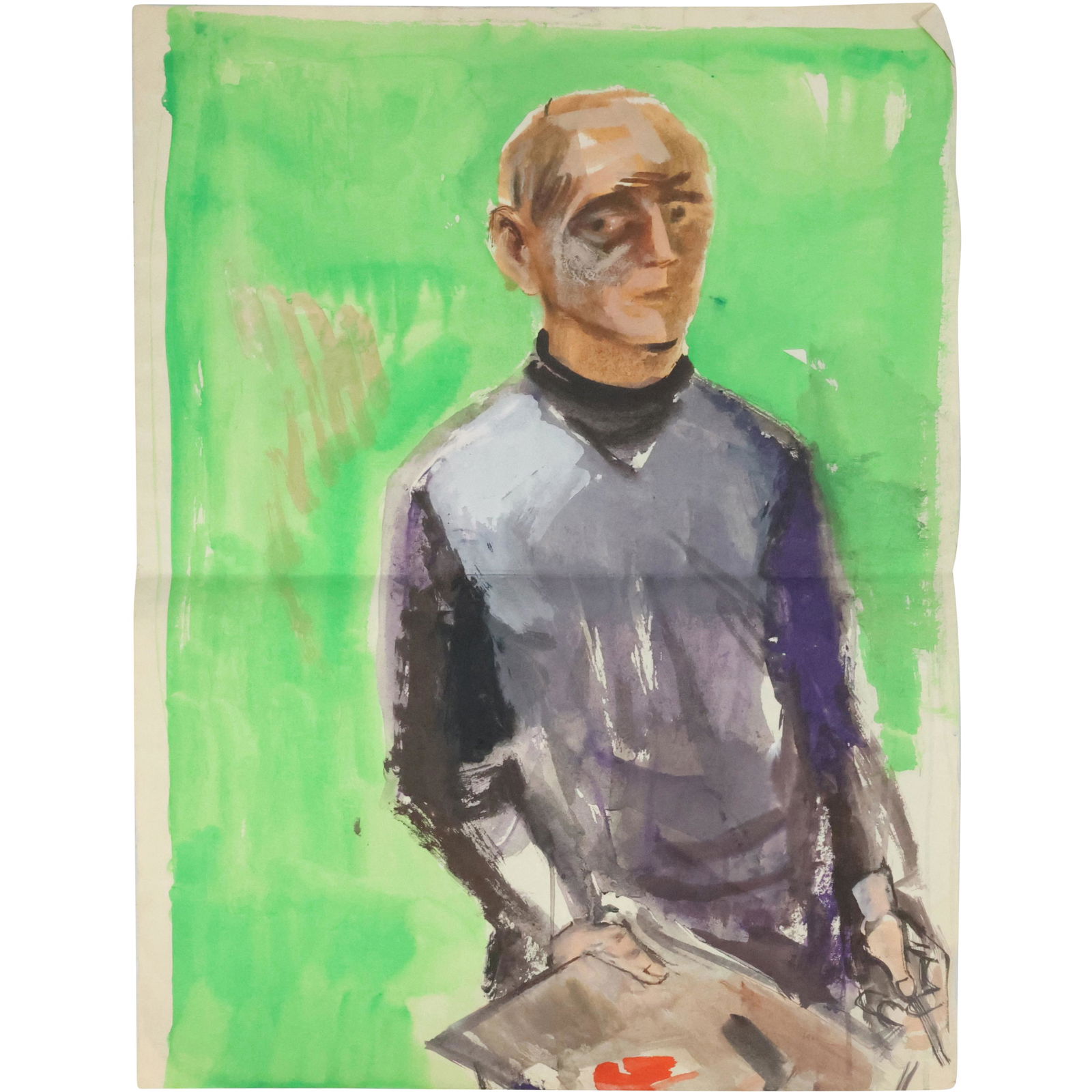 Victor De Pauw, Belgium 1902-1971 New York; Watercolor Painting Self Portrait 1960 (1 of 12)