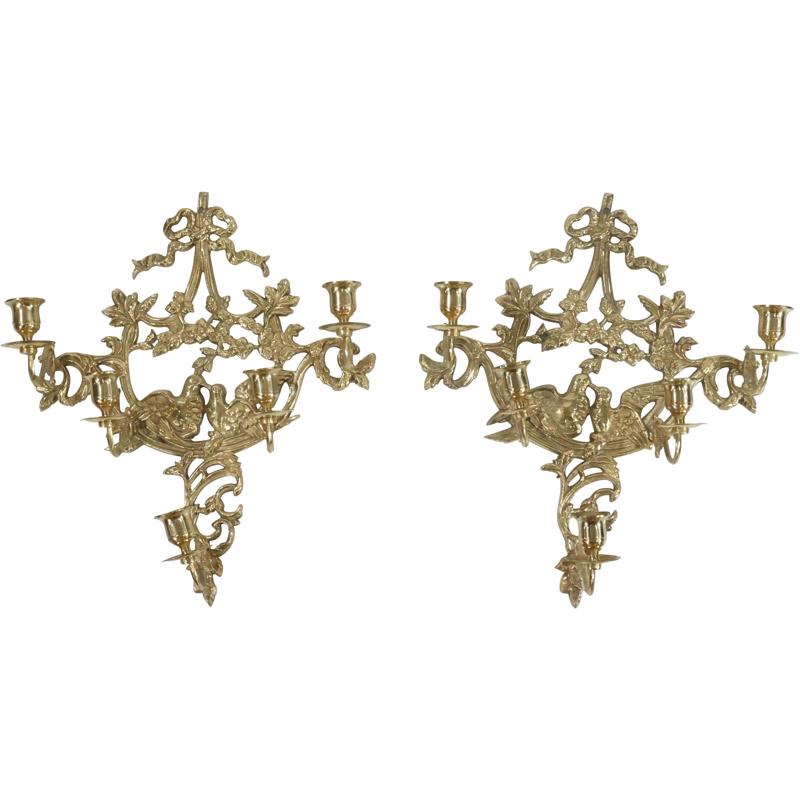 [2] Lacquered Brass 4 Candlelight Wall Sconces with Lovebirds, Leaves, Vines (1 of 20)