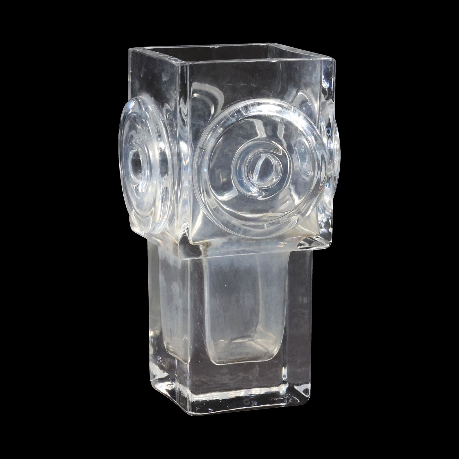 SKUF Sweden Cubical Top Glass Vase Signed BENGT EDENFALK: SKUF Sweden Cubical Top Glass Vase Signed BENGT EDENFALK. size: 7.75 x 4.25