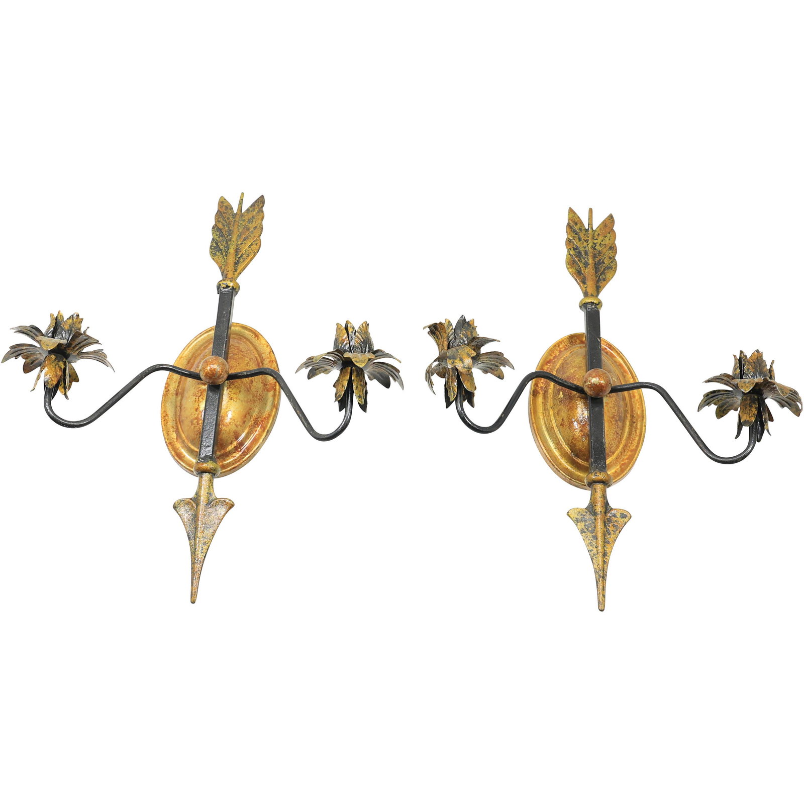 [2] Neo Classical "Arrow" Metal Double Candle Holder Wall Scones, Hollywood Regency (1 of 20)