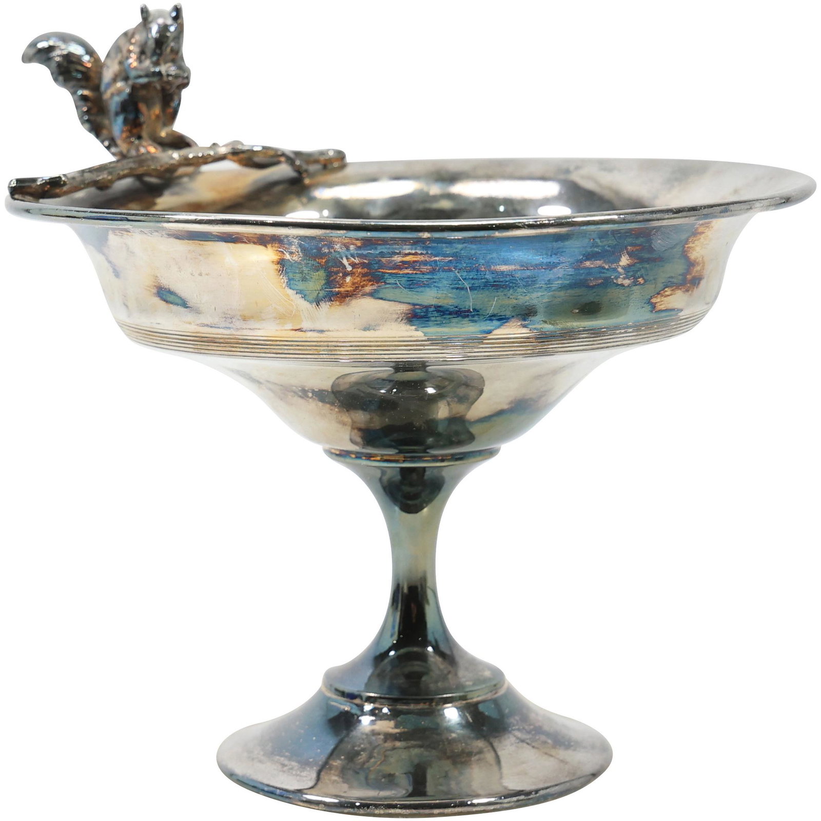 marked Sheffield Plate, Silver Plate Pedestal Nut Dish with Squirrel Figure on Rim (1 of 15)