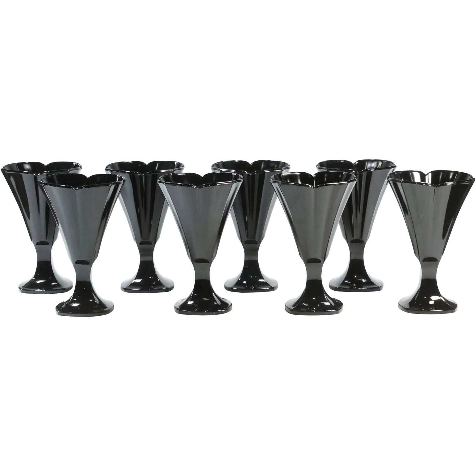 [8] marked France, Black Glass Stem Goblets (1 of 8)