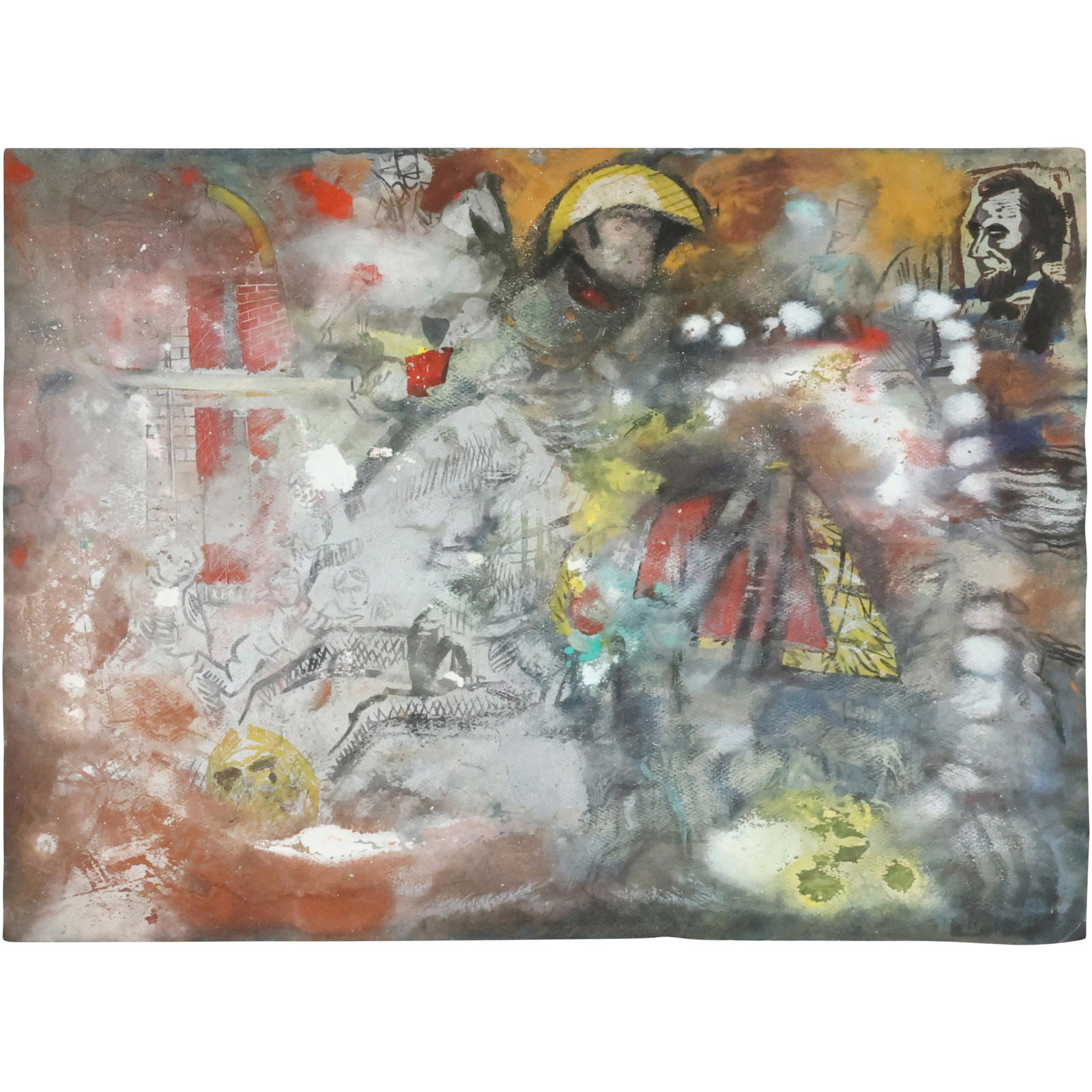 Victor De Pauw, Belgium 1902-1971 Abstract Surrealism with Figures Mixed Media Painting on Paper (1 of 14)