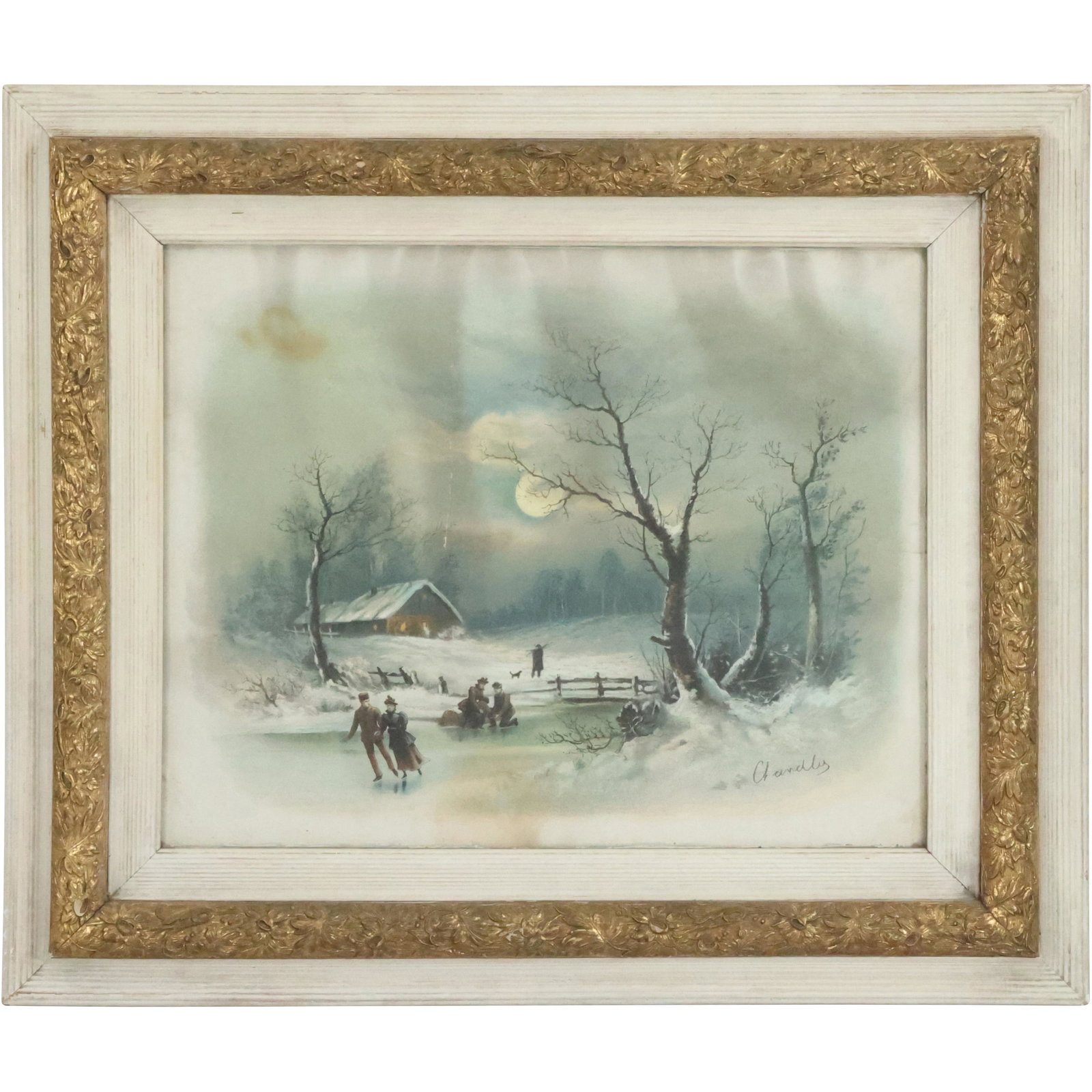 Chandler, Circa 1910 Print Winter Landscape with Original Frame: Chandler, Circa 1910 Print Winter Landscape with Original Frame. size: 16 x 20, 23.75 x 27.75 outside frame