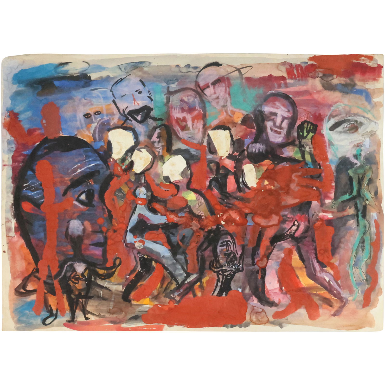 Victor De Pauw, Belgium 1902-1971 New York, Signed, 1936 Watercolor Gathering of People (1 of 16)