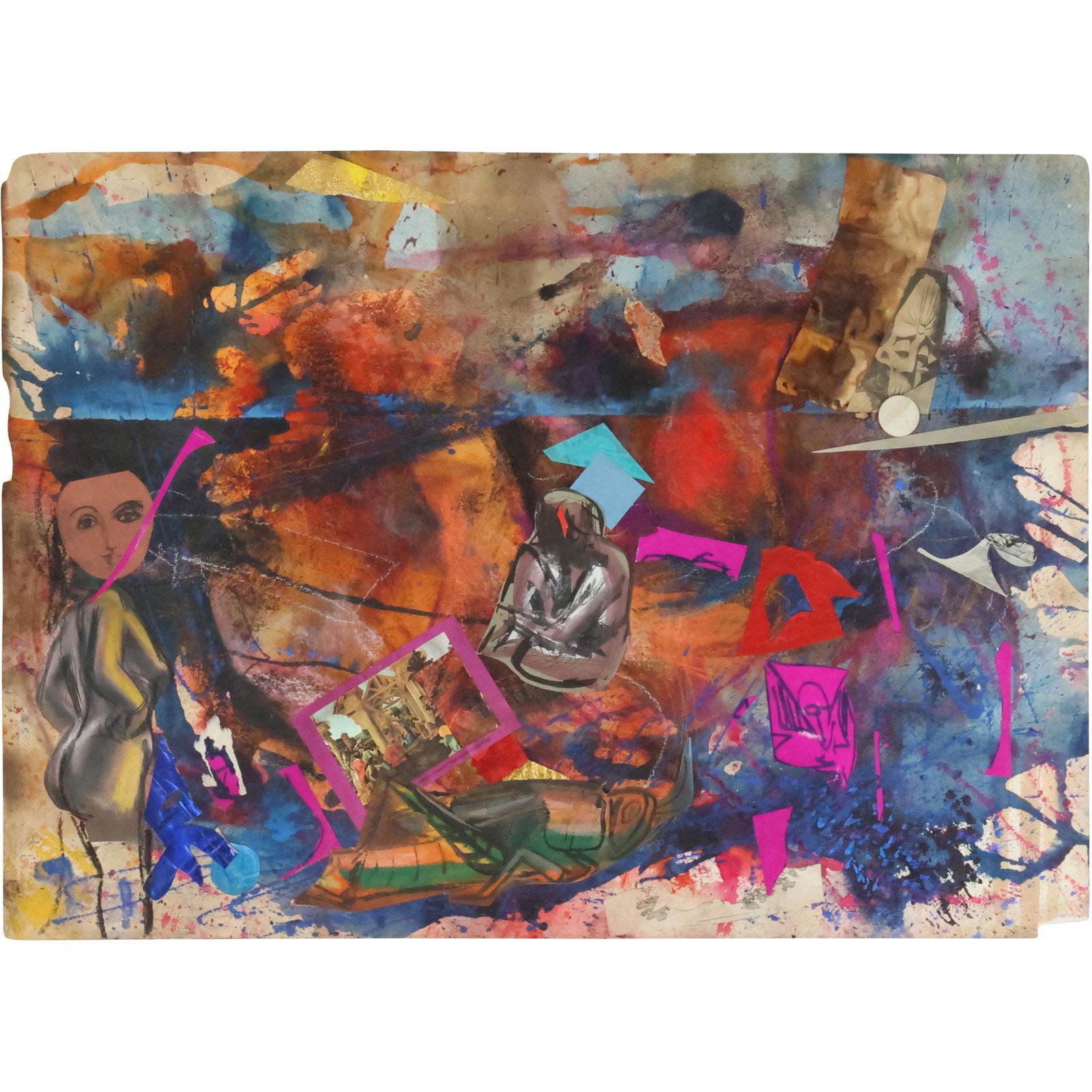 Victor De Pauw, Belgium 1902-1971, Mixed Media Watercolor ABSTRACT WITH FIGURES (1 of 15)