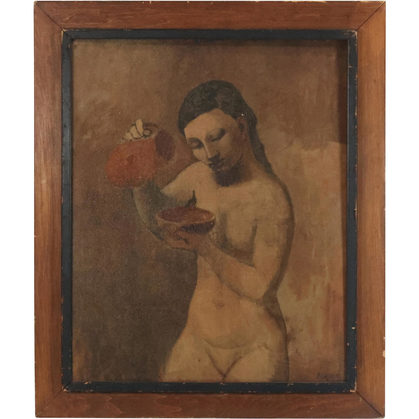 Pablo Picasso, Vintage Chromolithograph on Board, Nude With a Pitcher: Pablo Picasso, Vintage Chromolithograph on Board, Nude With a Pitcher, original framing. size: 26.25 x 21, 31.5 x 26.5 outside frame