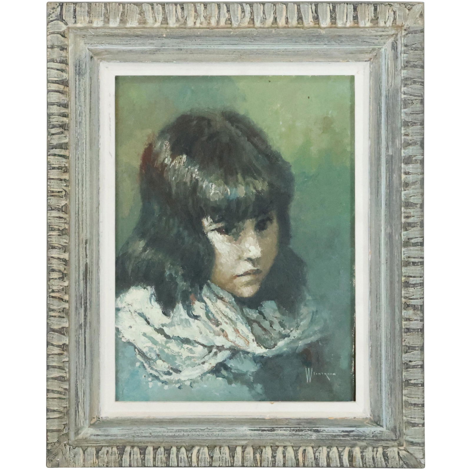 Weintraub, Vintage Portrait Young Girl Oil Painting on Board, Framed (1 of 9)