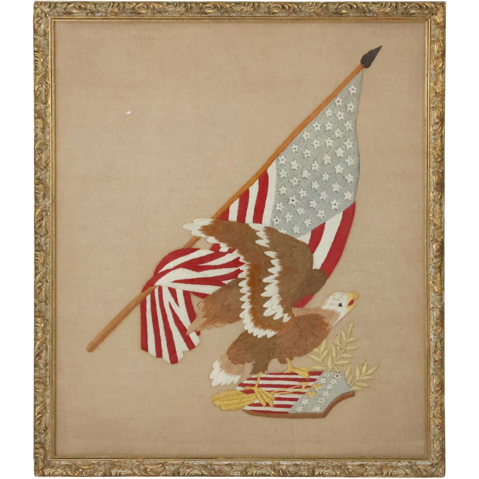 Circa 1890 Embroidery 44 Star American Flag and Eagle, Framed (1 of 11)