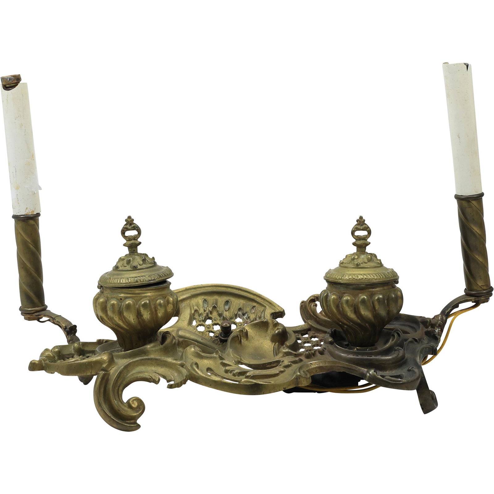 Unique Antique French Baroque Desk Top Double Inkwell with Electrified Candle Lights (1 of 15)