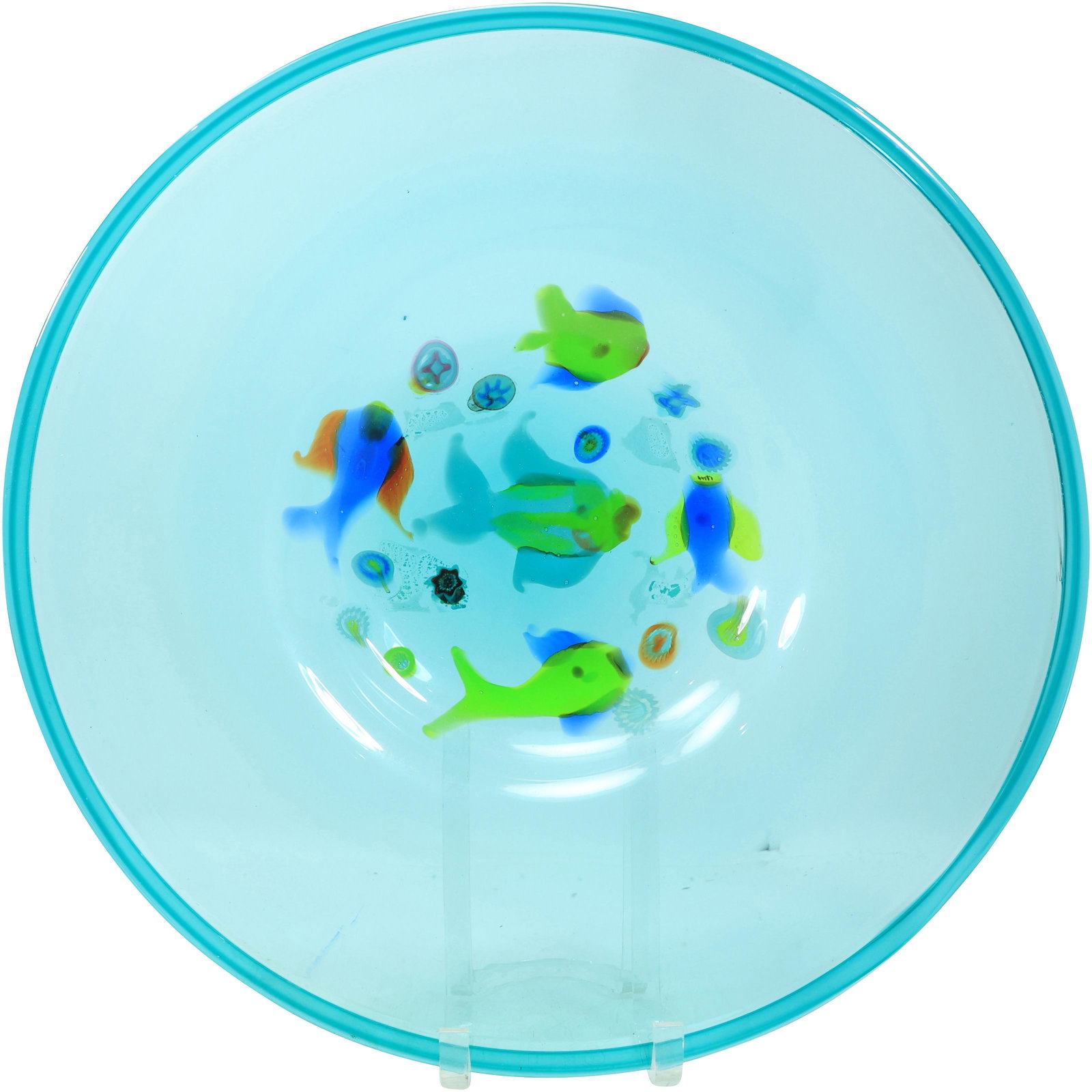 Large Murano Art Glass Round Platter with Aquatic School of Fish 19.75 inches diameter (1 of 14)