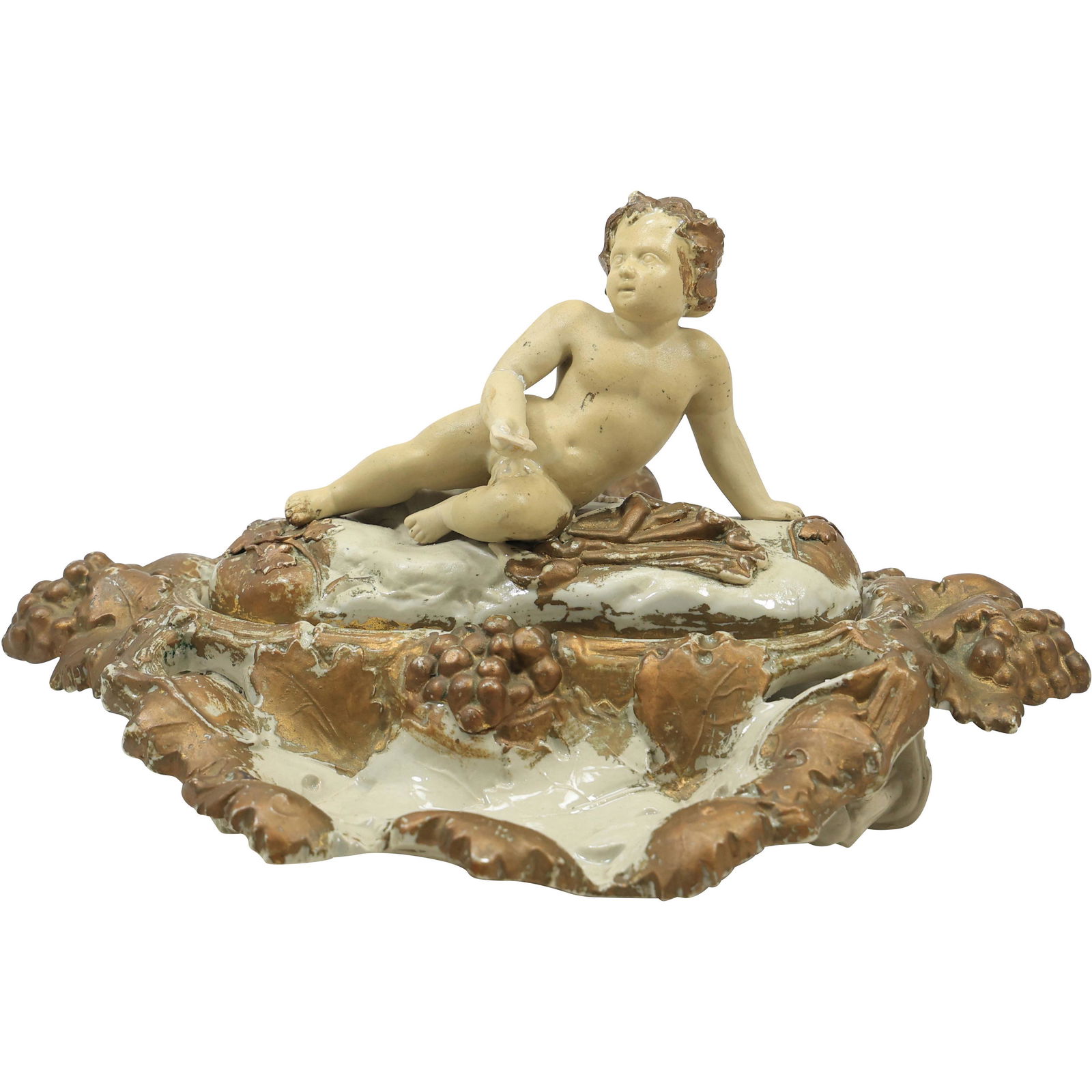 Early 19th C. French Porcelain Double Inkwell with Reclining Cherub Figure VILLEROY & BOCH (1 of 11)