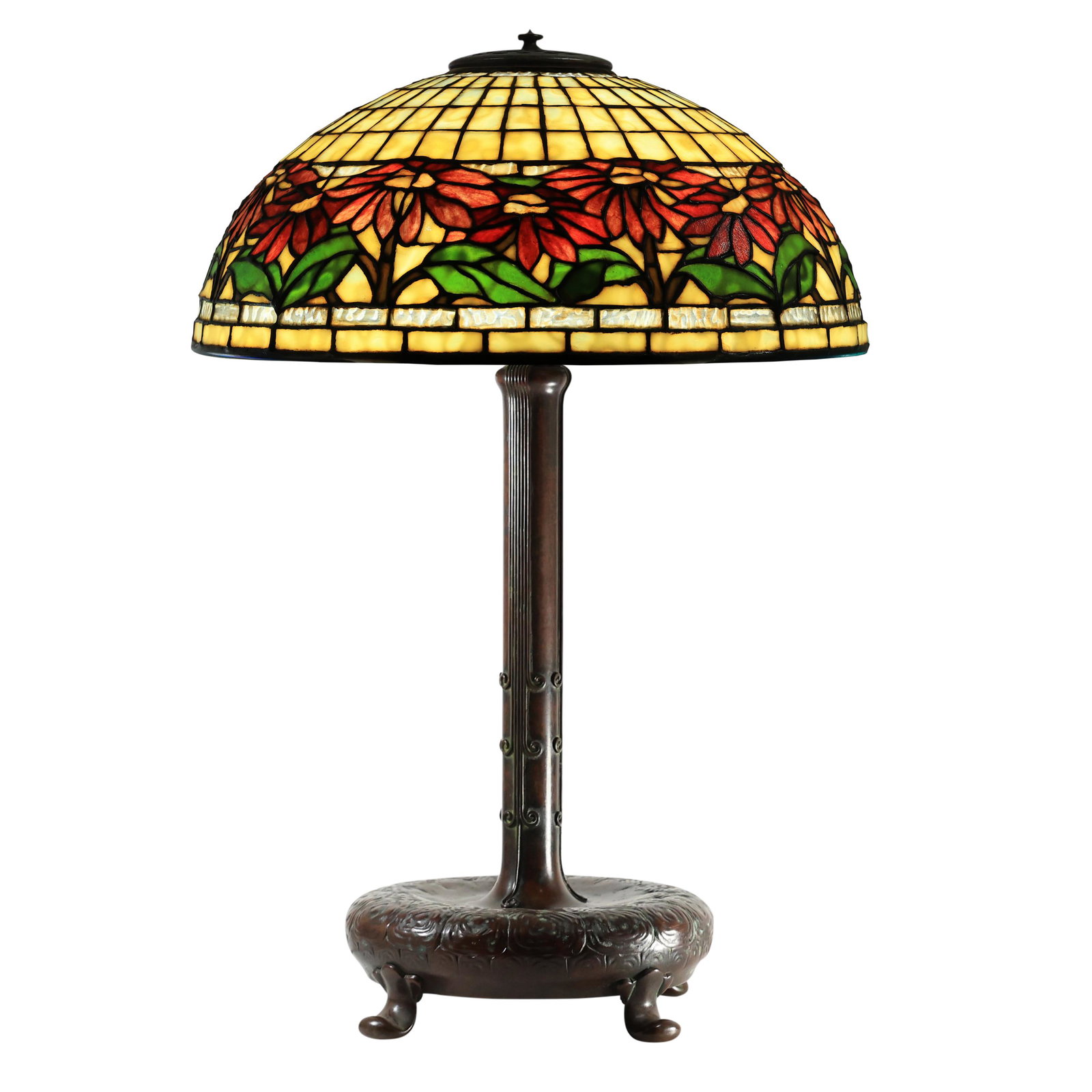 TIFFANY STUDIOS NEW YORK Poinsettia Border Leaded Lamp Signed Shade & Base (1 of 20)