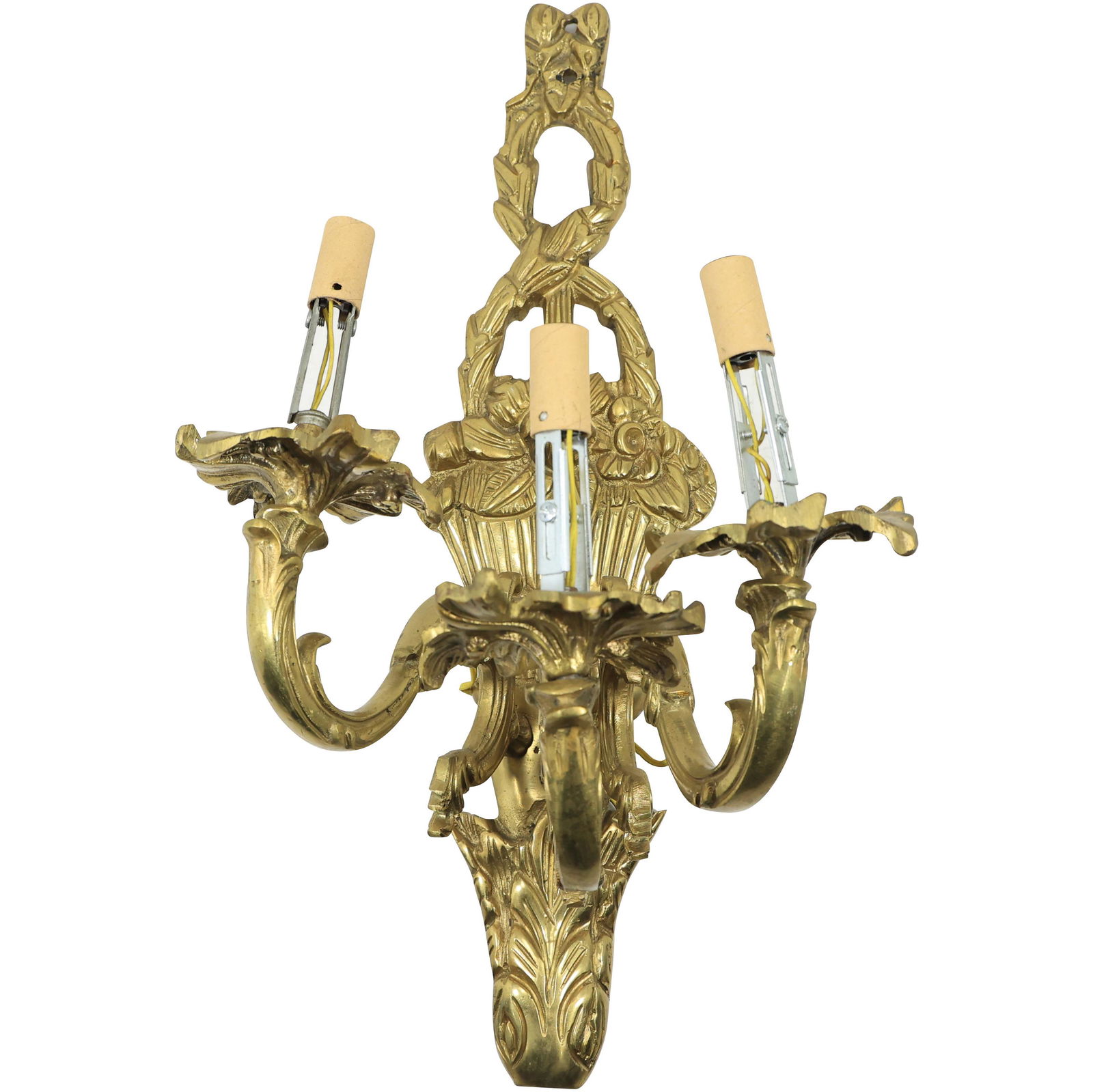 Quality French Bronze 3-Light Electric Wall Sconce Basket of Flowers (1 of 17)