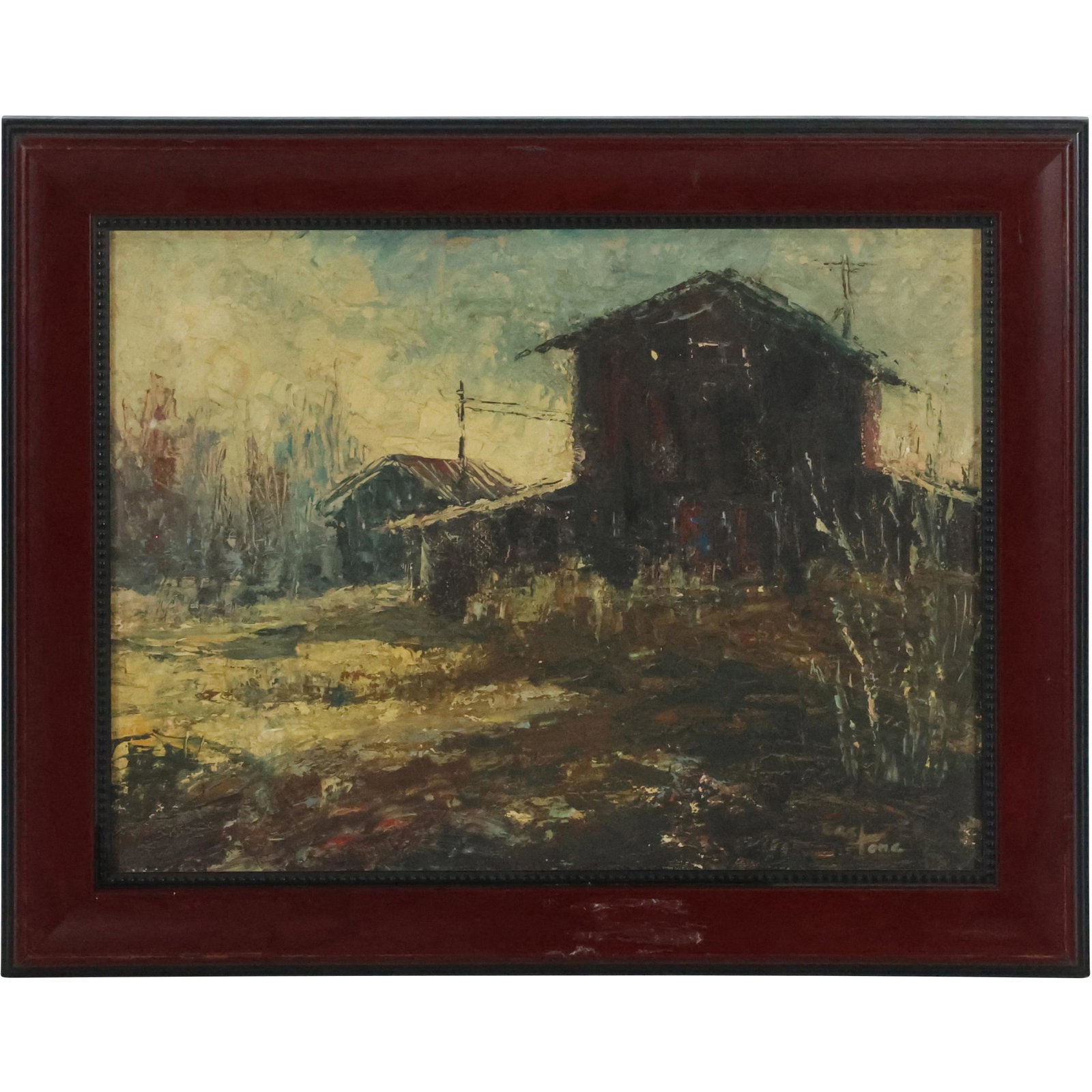 C C Stone, Vintage Impressionism Oil Painting Barn in Country Landscape, Framed (1 of 12)