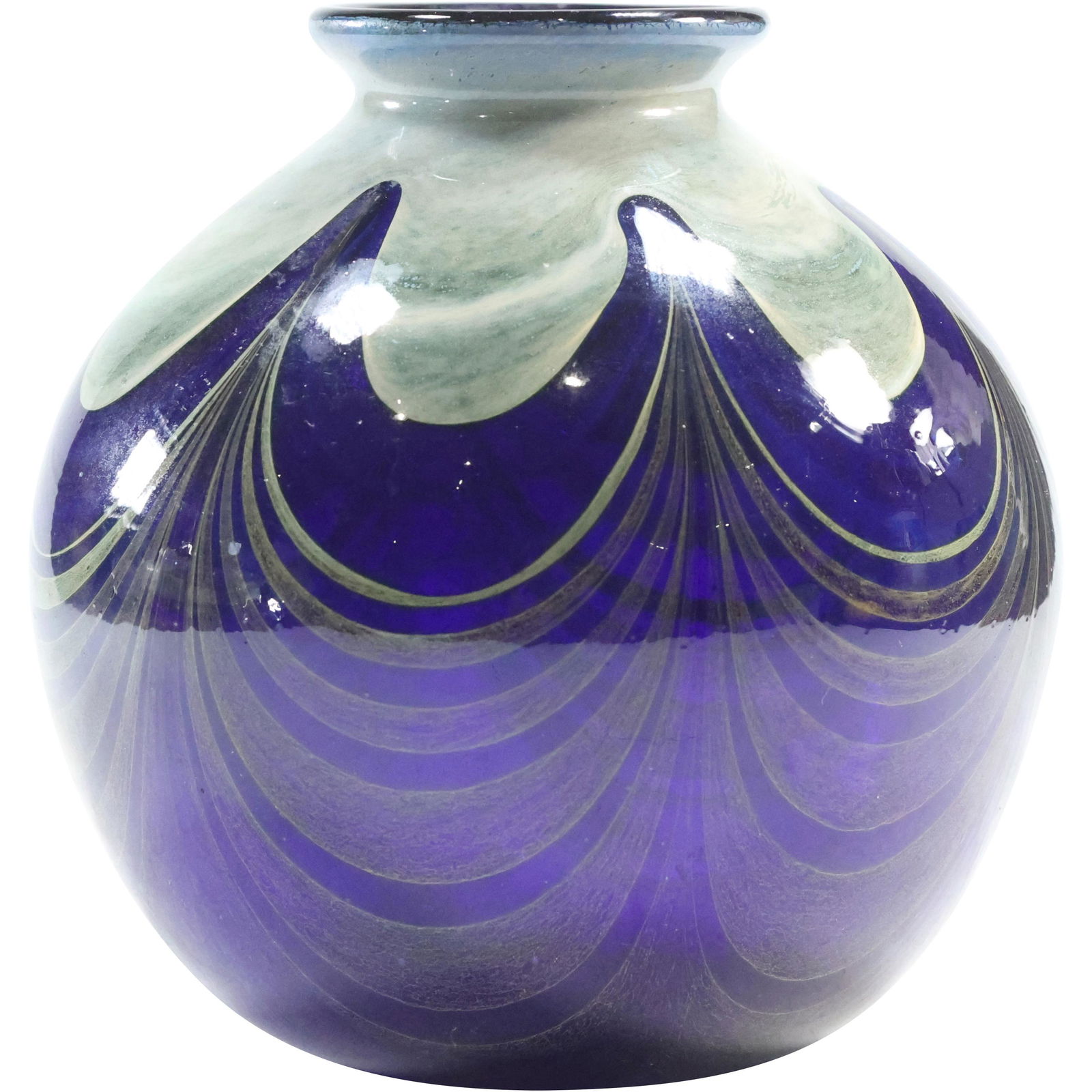 Signed Don Gonzalez, Studio Art Glass Vase Blue Pulled Feather (1 of 10)