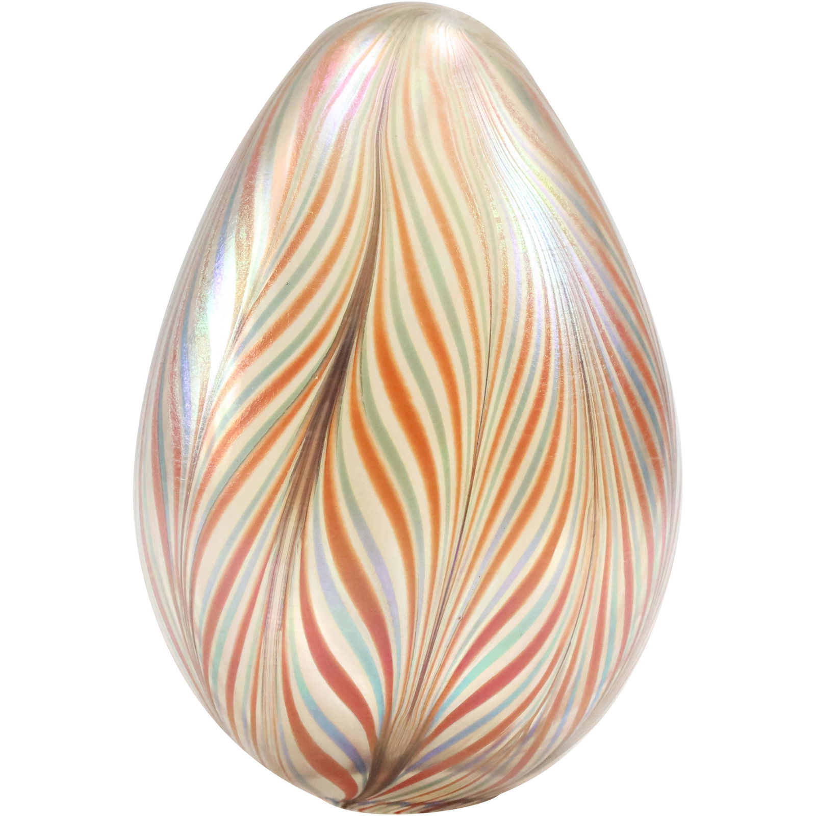 Signed Vandermark, Studio Art Glass EGG Sculpture Pulled Feather Pattern (1 of 6)