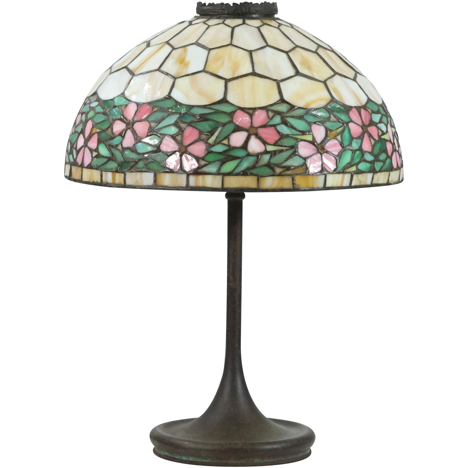 UNIQUE ART GLASS and METAL CO. All Original Leaded Glass Table Lamp Floral Border (1 of 19)