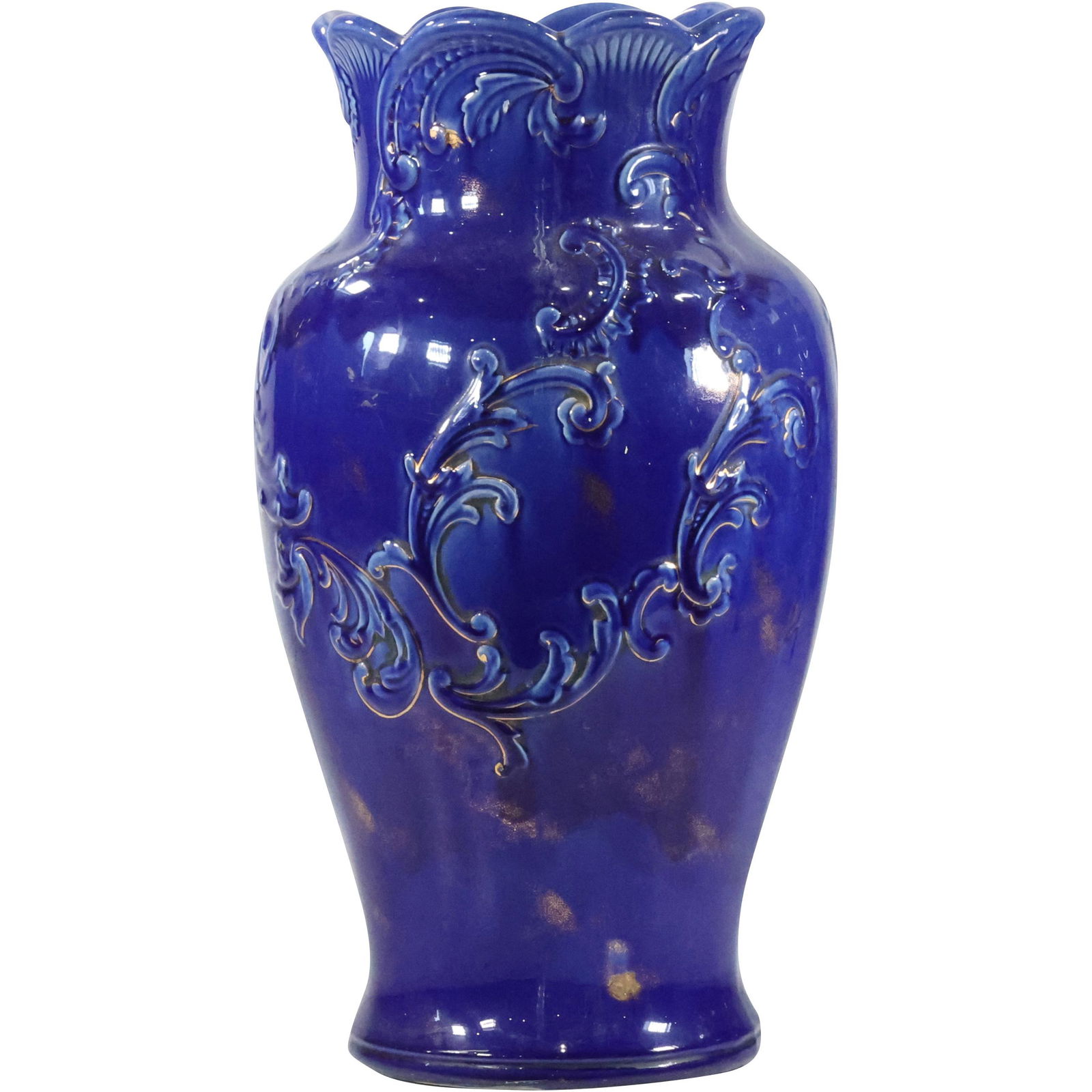 Vintage Blue Glaze Majolica Pottery Floor Vase or Umbrella Stand (1 of 12)