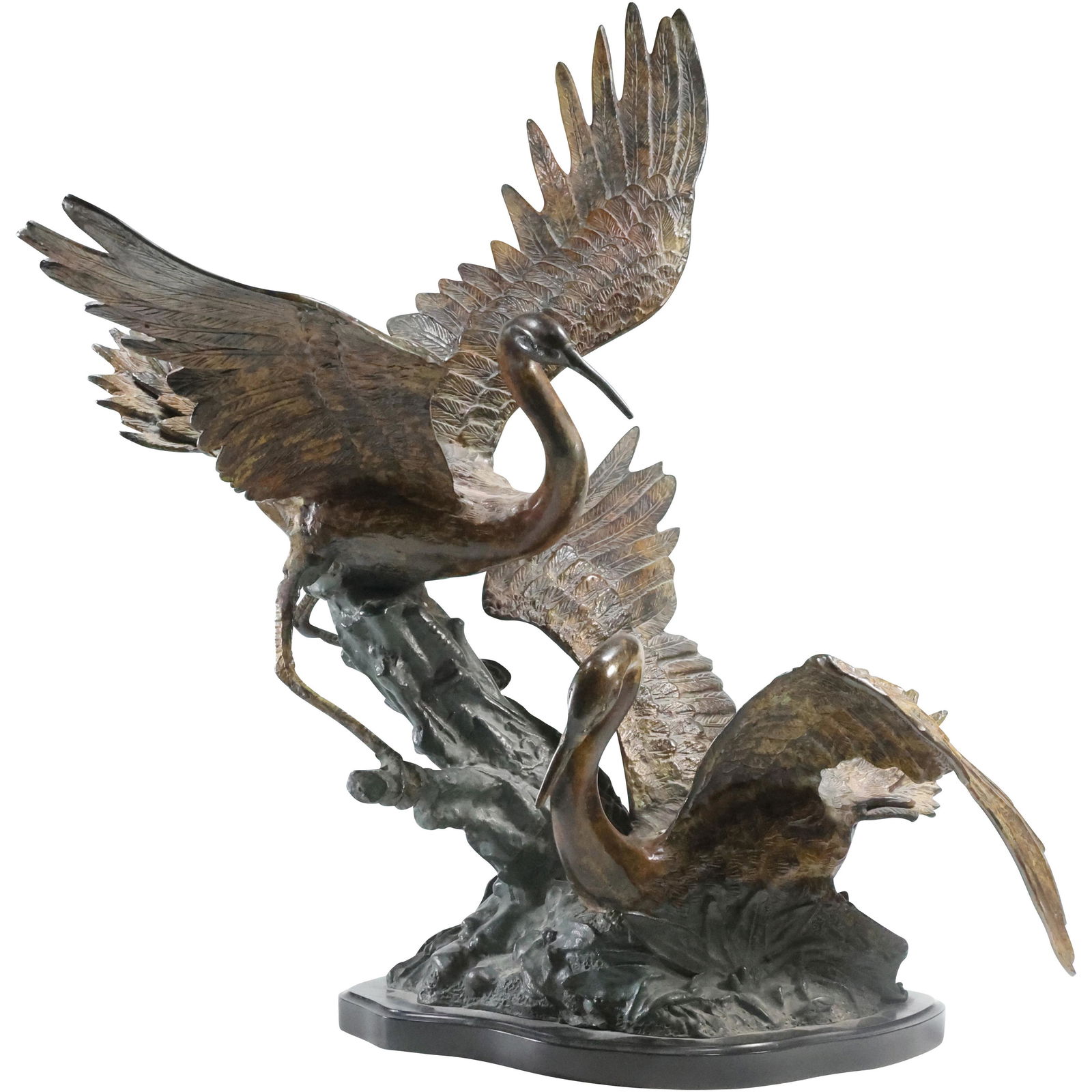 Fabulous Bronze Heron Crane Birds Grouping Large Sculpture 20 in. height, Good Patina (1 of 18)