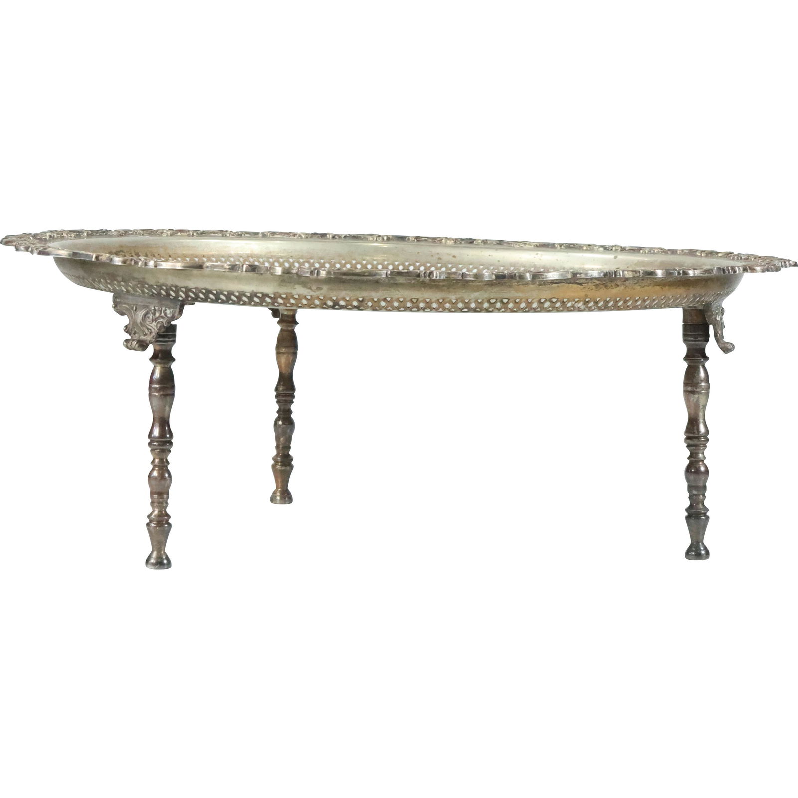 Fancy Round Continental Silver Plate Serving Platter on Legs (1 of 12)