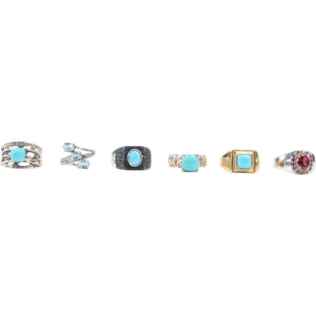 [6] Assorted .925 Sterling Silver Rings Sizes 12, 12, 13, 12, 8, and 9.25 (1 of 20)