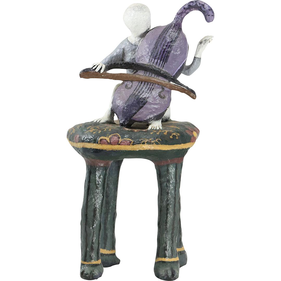 JOAN DANZIGER (American, born 1934) Folk Art Violin Player on Stool Sculpture, Signed (1 of 17)