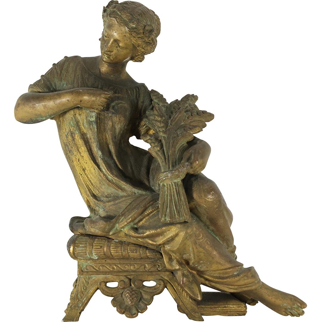 19th C. Bronze Classical Seated Woman Holding Shank of Wheat Statue Sculpture 8 inches h. (1 of 16)