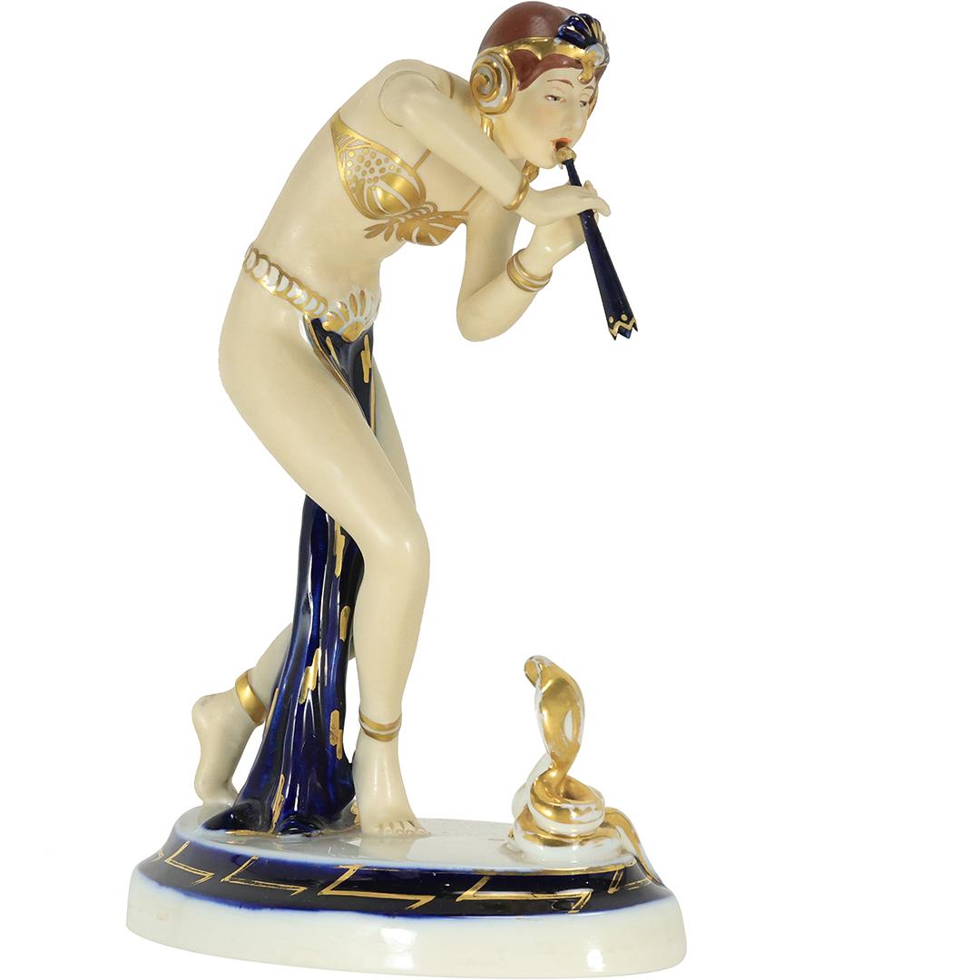 Royal Dux Fine Porcelain Woman Snake Charmer, Art Nouveau, Art Deco 9.5 inches height (1 of 20)