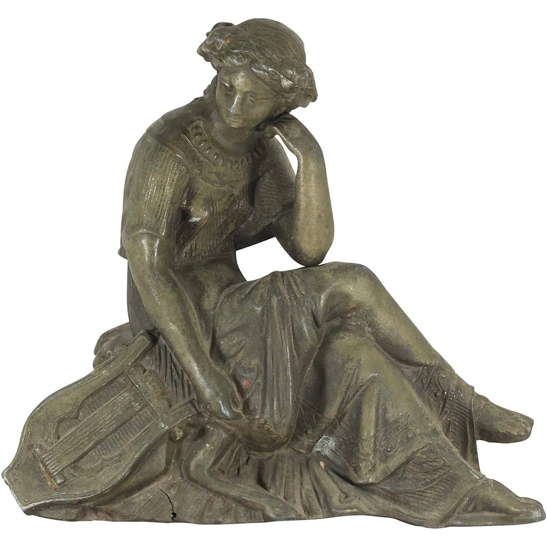 19th C. Cast Metal Spelter CLASSICAL SEATED WOMAN Figure Statue (1 of 17)