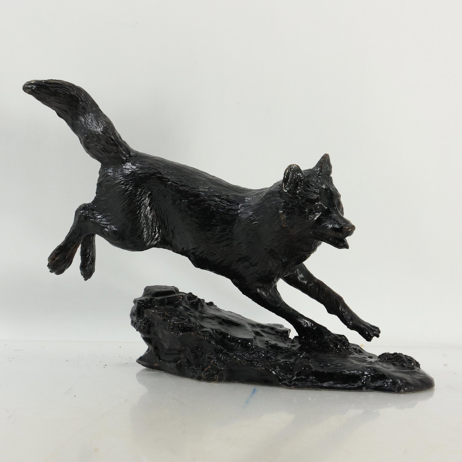 Vintage Fine Bronze Sculpture Gorham WOLF Shadow Runner - Dark Patina Finish (1 of 20)