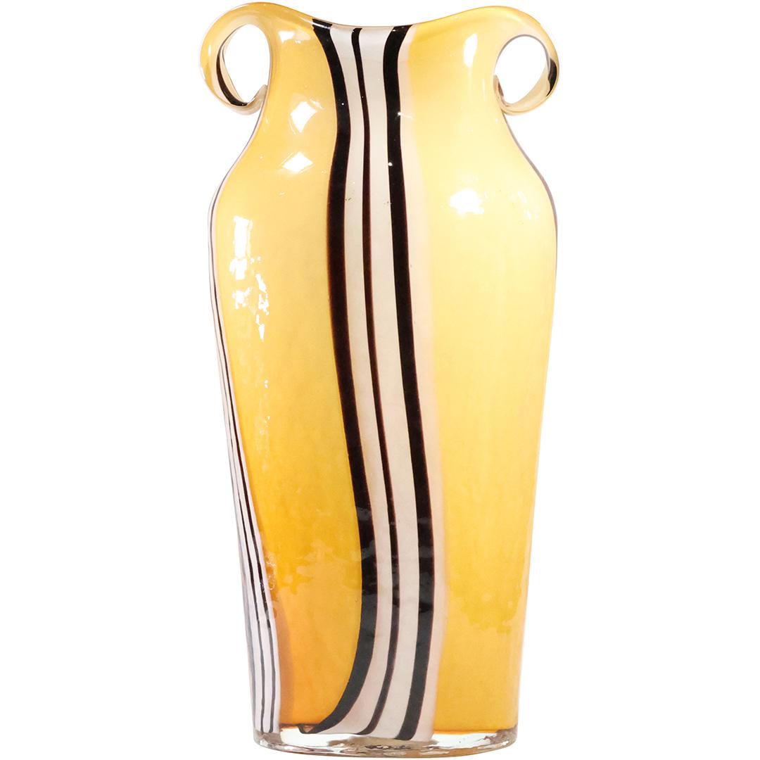 Tall Murano Art Glass Vase Amber with Black and White Stripes 16 inches height (1 of 10)