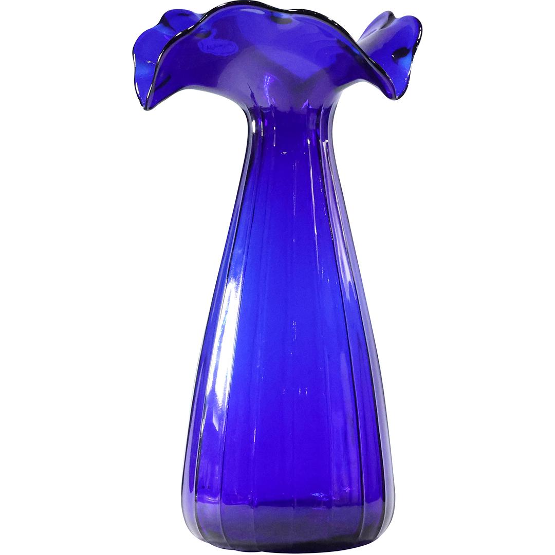 Large Italian Cobalt Blue Glass Flower Form Vase 16.25 inches height (1 of 9)