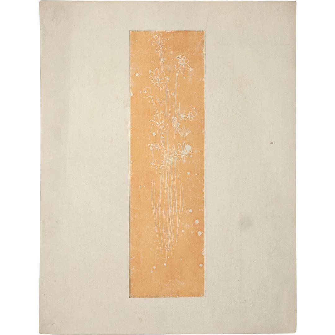 Donald Purdy, American, Woodblock "Flowers", Signed on Verso: Donald Purdy, American, Woodblock "Flowers", Signed on Verso. Well Listed Artist. size: 22.25 x 6.5 matte, 28 x 21.5 outside matte. ASKart: Donald Roy Purdy (Born 1924) is active/lives in Connecticut.
