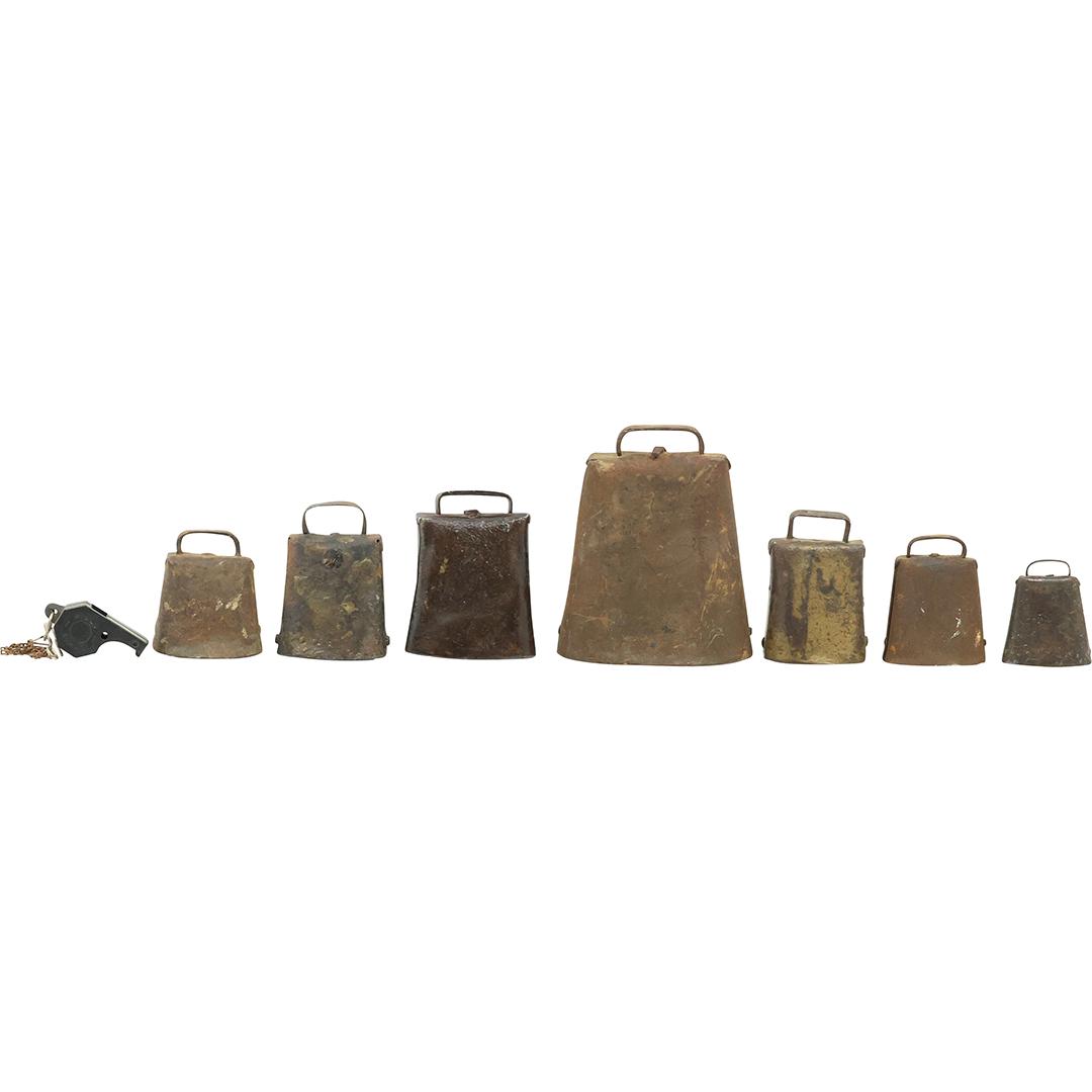 [7] Assorted Vintage Metal COWBELLS in Graduated Sizes and Whistle (1 of 20)
