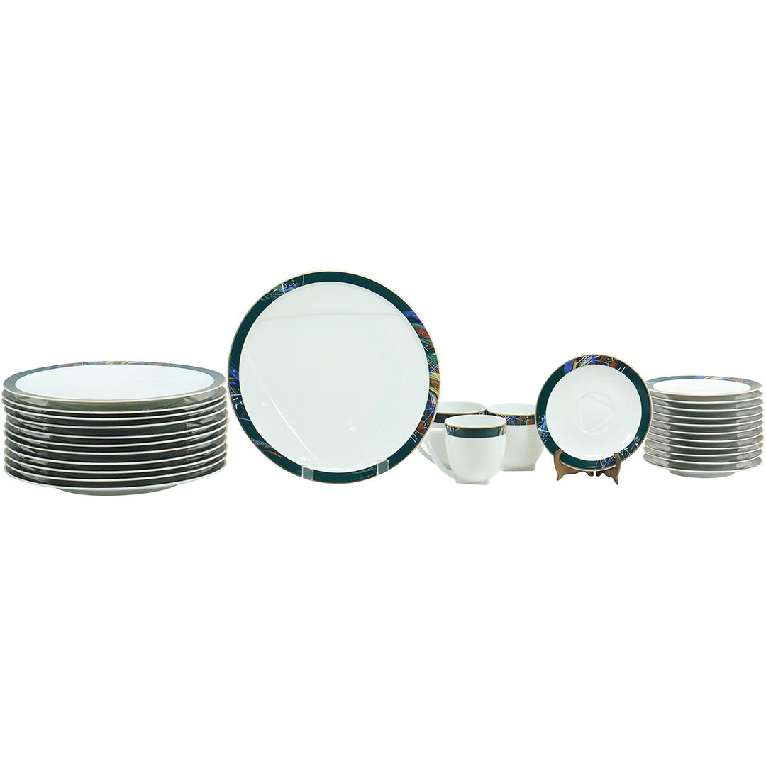 34 Pieces BERNARDAUD LIMOGES FRANCE "FESTIVAL" Porcelain Dinnerware: 34 Pieces BERNARDAUD LIMOGES FRANCE "FESTIVAL" Porcelain Dinnerware. inclused 12 Dinner Plates, 12 Saucers, 10 Cups. size: height ranges from .5 to 3 length ranges from 4.25 to 10.5