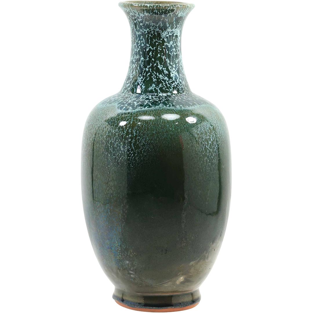 Green Glaze Redware Pottery Vase, Signed on Base, 15 inches height (1 of 17)
