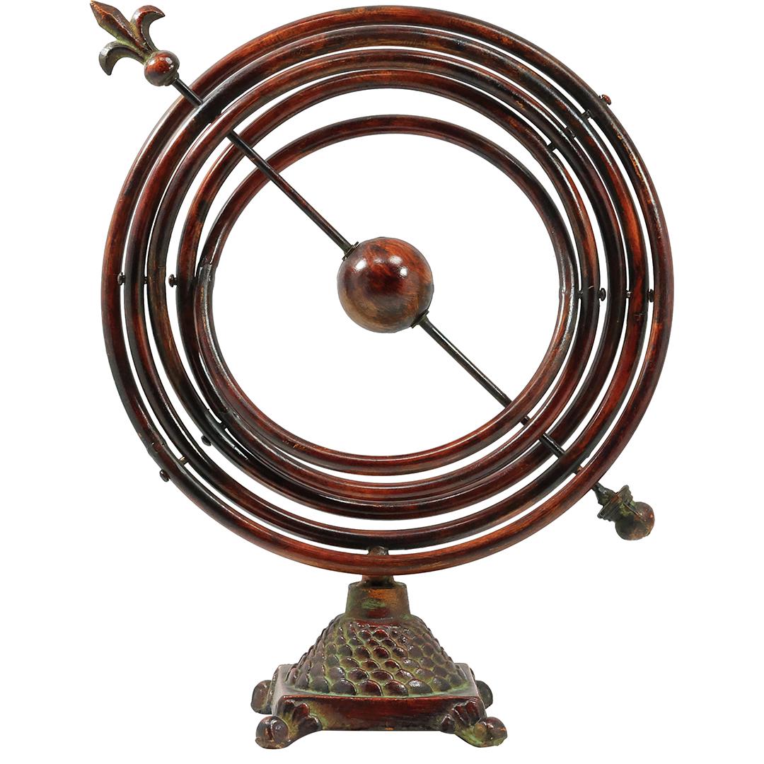 Modern Decoratice Metal Armillary Celestial Kinectic Sculpture - Original Patina: Modern Decoratice Metal Armillary Celestial Kinectic Sculpture - Original Patina. size: h 18 L 14
