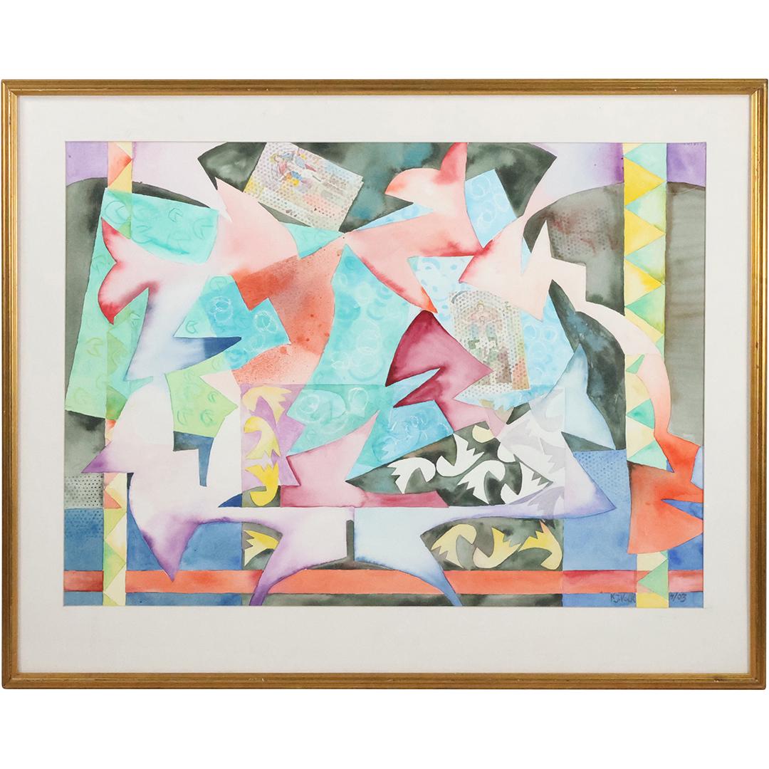 K J Volk, Modernism Abstract Composition Watercolor Painting (1 of 15)