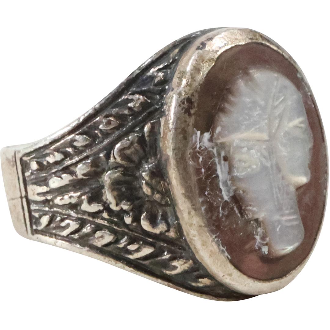 .925 Sterling Silver Mens Setting with Abalone Cameo Knight and Woman Ring Size 8.5 (1 of 6)