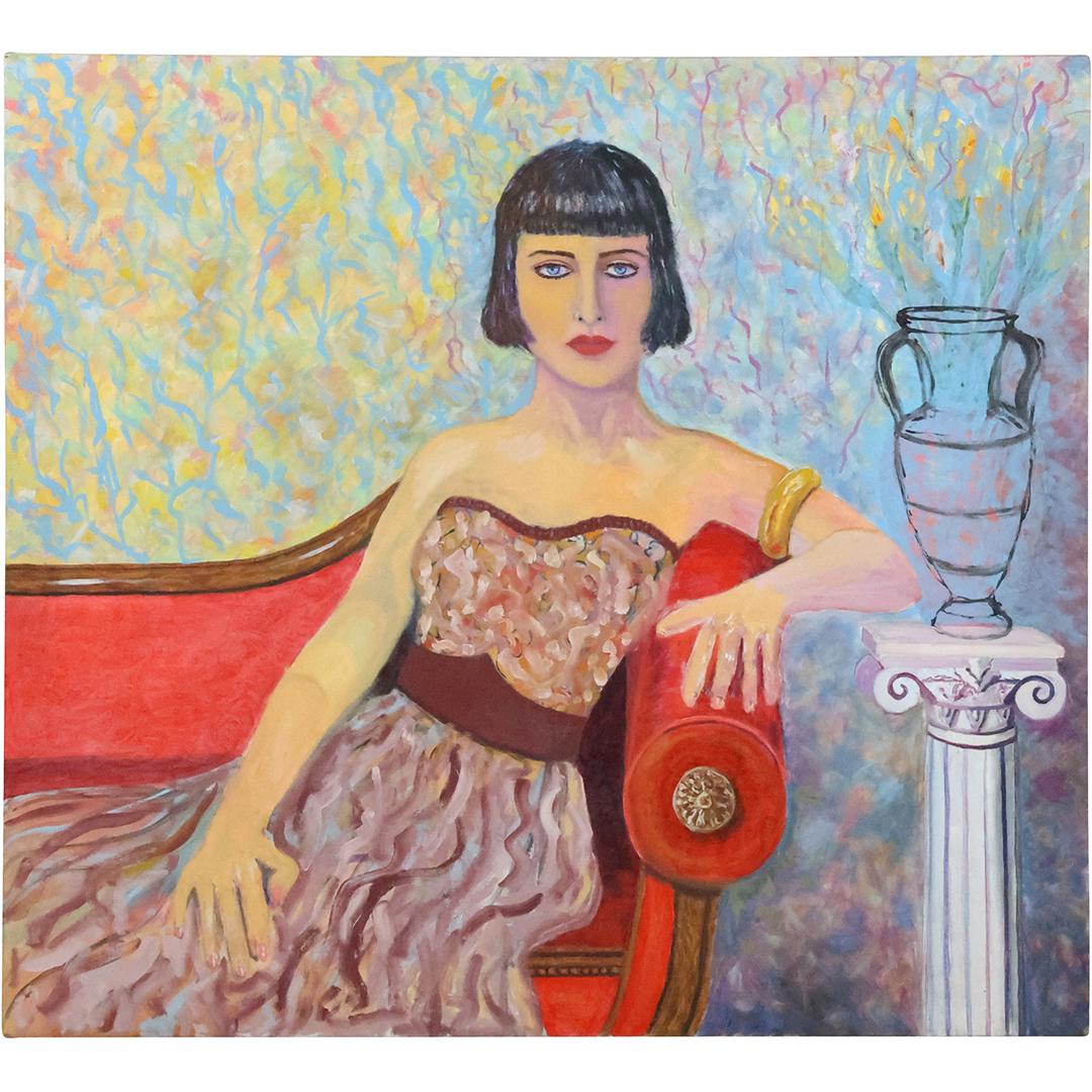 Vintage Oil on Canvas Painting Woman on a Reclining Sofa.: Vintage Oil on Canvas Painting Woman on a Reclining Sofa. size: 36 x 40